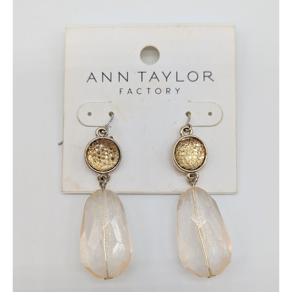 New Ann Taylor Factory Gold Tone Acrylic Glitter Dangle Drop Earrings